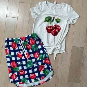 Pixie Girls super soft Cherry top skirt set